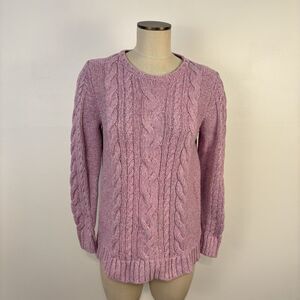 LL Bean Women’s XL Heavy Cable Knit Cotton Sweater Lilac Purple Chunky 517898